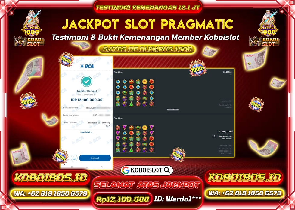 BUKTI KEMENANGAN Werdol*** SLOT GACOR GATES OF OLYMPUS 1000 Rp12.100.000,- LUNAS